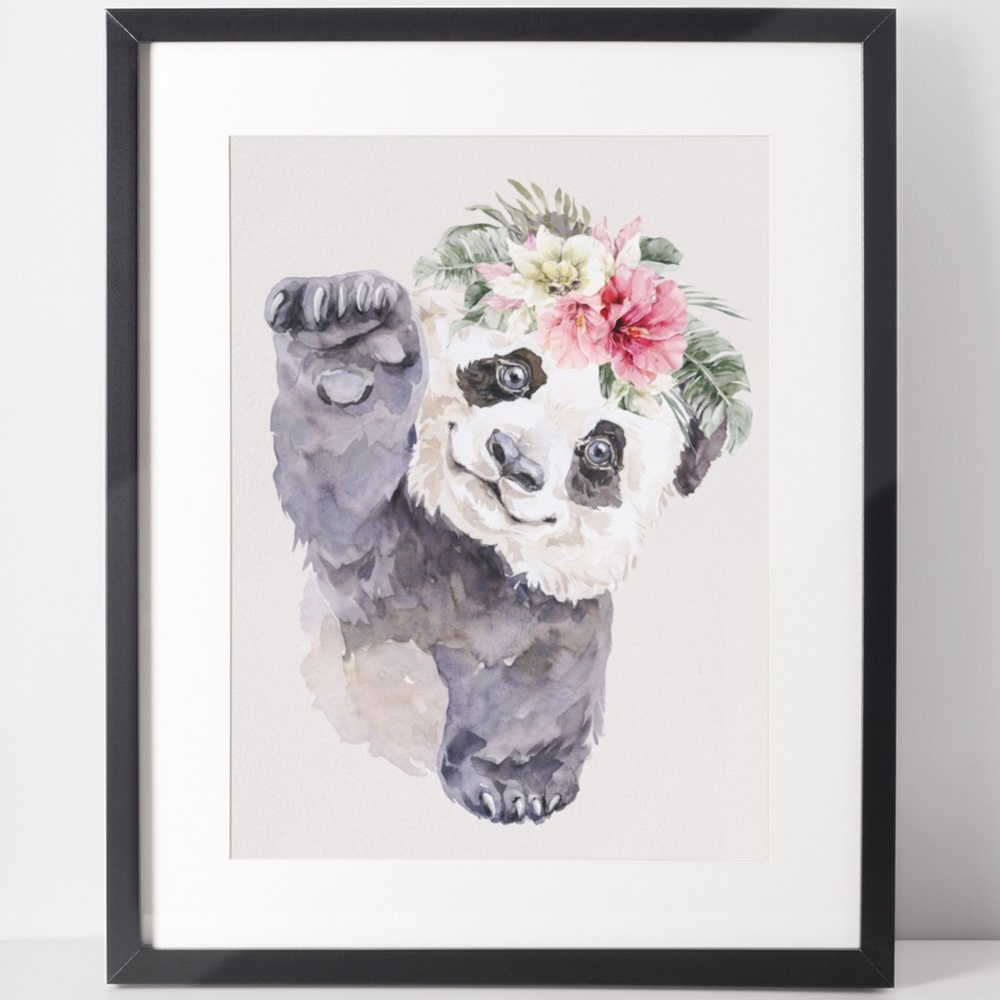 Watercolor Floral Panda Wall Art Illustration Print Poster Card Unframed - Picture 2 of 9